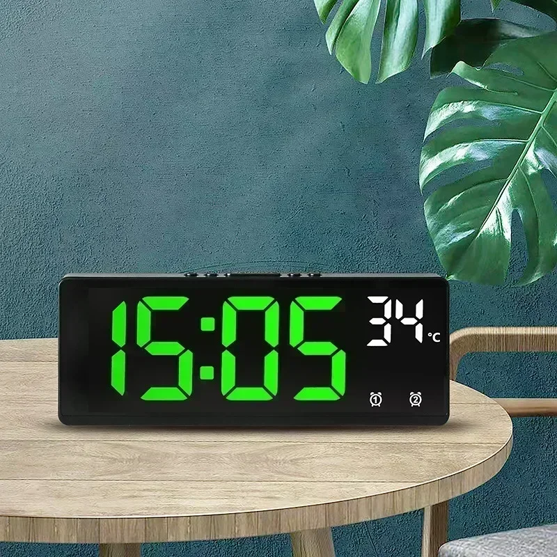 kf-S33cd32331fb4404fab16c7c716c958d2u Voice Control Digital Alarm Clock Temperature Dual Alarm Snooze Desktop Table Clock Night Mode 12/24H LED Clock Watch Desk - Image 1