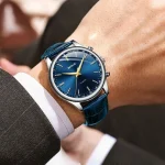 Fashion Male Clock Mens Casual Wristwatch Elegant Blue Quartz Leather Strap Watches Clock Gift Masculino Relogio Reloj Hombre - Image 4